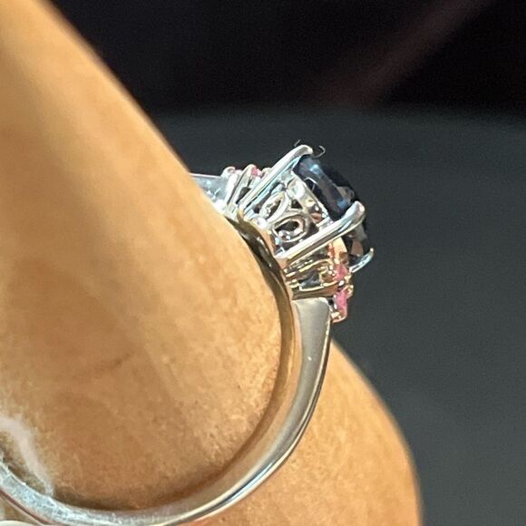 Midnight And Pink Sapphire Ring 8 And Pendant Necklace 18” Set - Picture 9 of 16